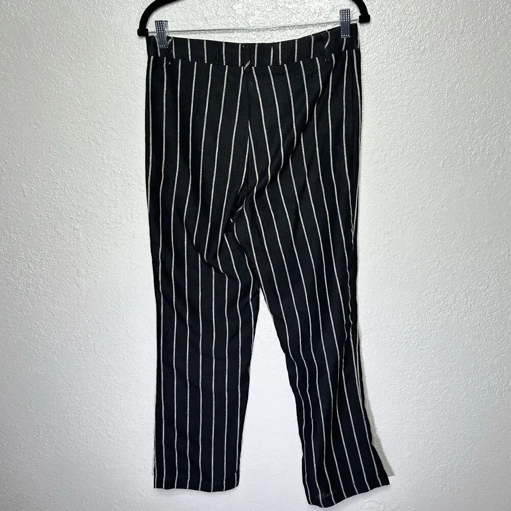 Reformation Frankie Pants Luciano Stripe Linen Straight Black White Women 10